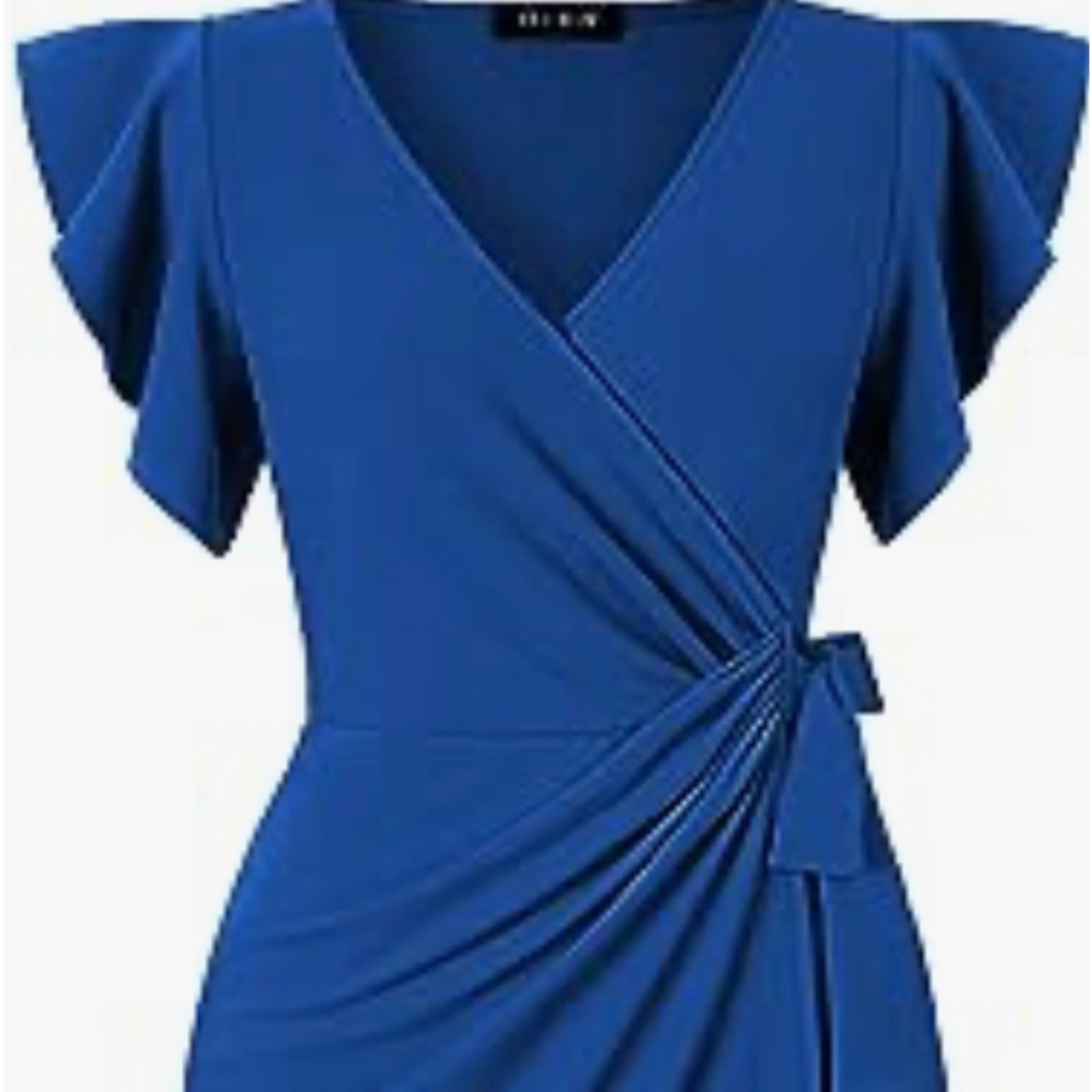 Womens Deep V Neck Ruffle Sleeve Sheath Casual Cocktail Party Work Faux Wrap